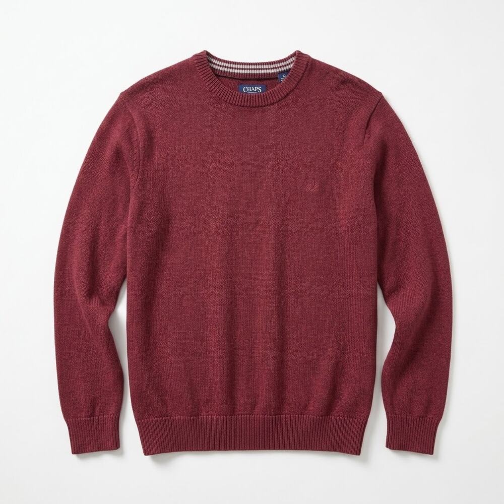 Chaps 100% Cotton Long Sleeve Crewneck Sweater Heather Maroon Mens Large